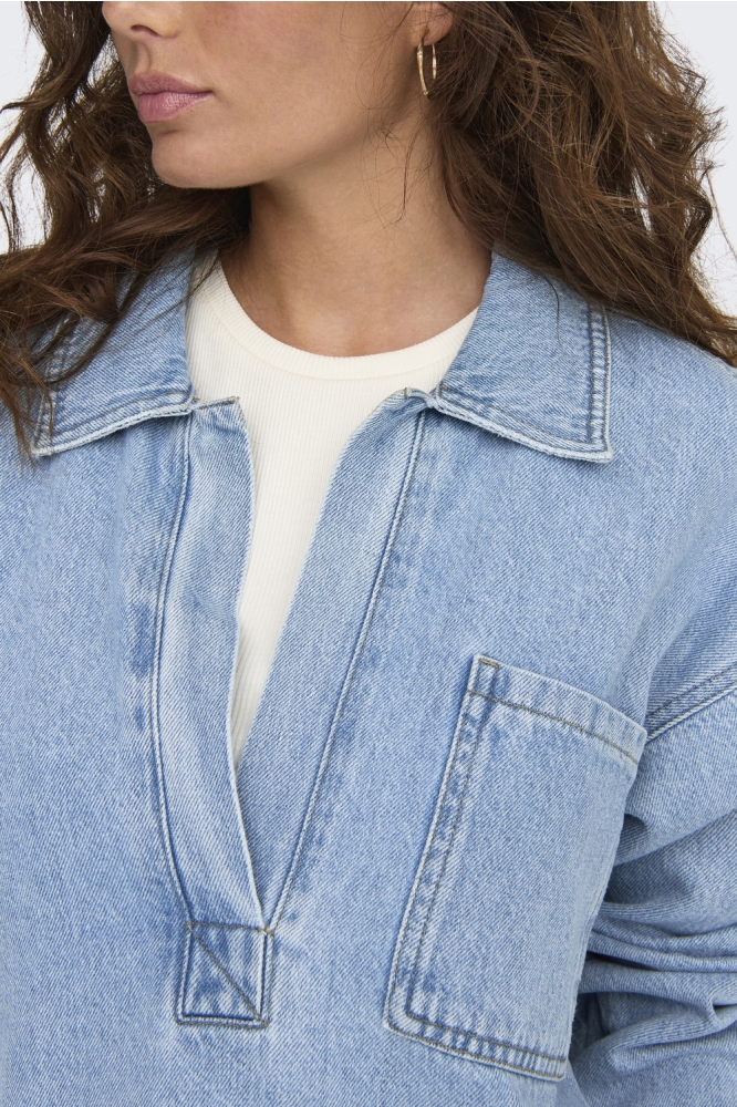 ONLBIRDIE L/S POLO DENIM SHIRT AZG 15347086 LIGHT BLUE DENIM